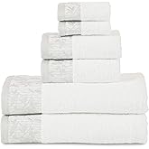 Superior Wisteria 100% Cotton, Soft & Absorbent Towel Set, (2 Bath, 2 Hand, and 2 Face Towels), 6-Piece, White