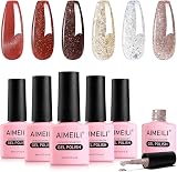 AIMEILI Gel Nail Polish Set 6pcs Pink Glitter Red Soak-Off UV/LED 8ml Gift