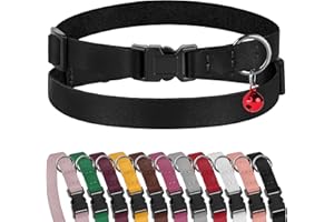 Muromto Leather Cat Collar Breakaway Adjustable Girl Boy Pet Collars for Cats Kitten Black Pink Green Brown Yellow Red White (Black)