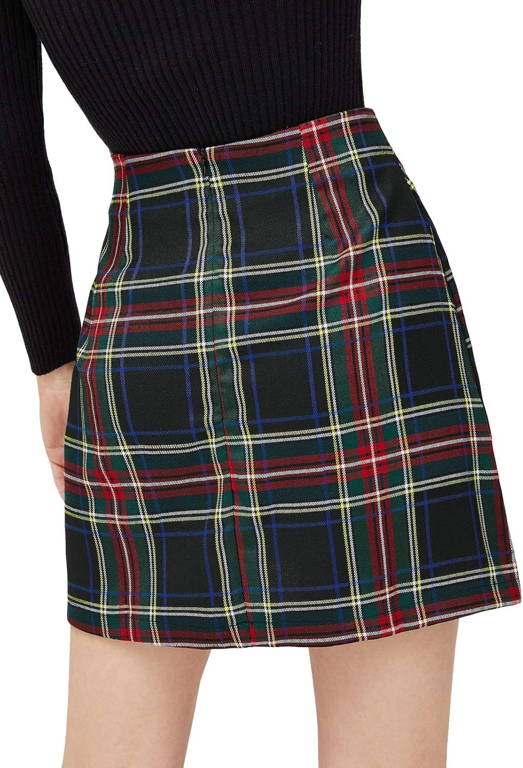 MakeMeChic Women's Plaid Skirt Zipper Back High Waist A-Line Mini Skirt: Clothing