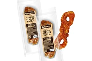 A FRESCHI SRL AFreschi Turkey Tendons for Dogs, USA-Sourced, Healthy Dog Treats, Rawhide-Free Puppy Chews, Long Lasting, All Natural, Hypoallergenic Dog Treats for Medium Breeds, 2 Count Pack Rope (M)