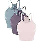 ODODOS Women's Crop 3-Pack Seamless Rib-Knit Camisole Crop Tank Tops