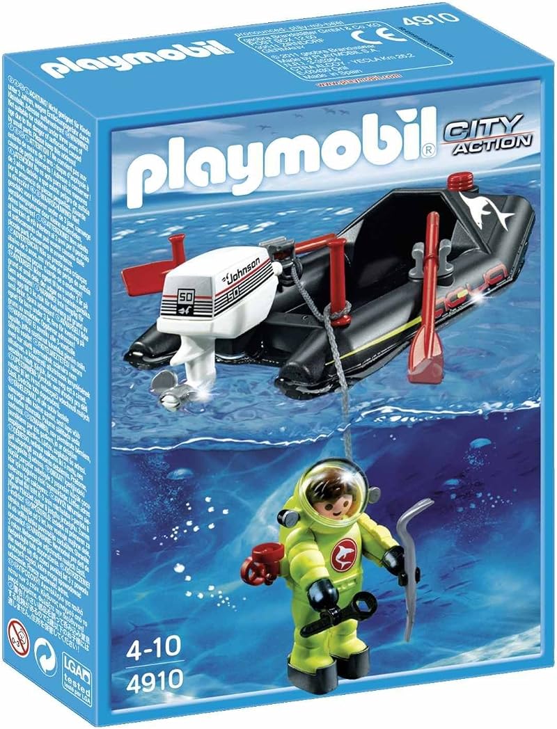 Playmobil 4910 Dinghy with Diver Floating Boat Underwater Motor Compatible