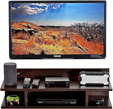 Amazon Com Thewoodmart Tv Entertainment Unit Set Top Box Stand Wall Mounted Shelf Racks Wooden Tv Cabinets For Home Living Room Floating Shelves For Bedroom Kitchen Dining