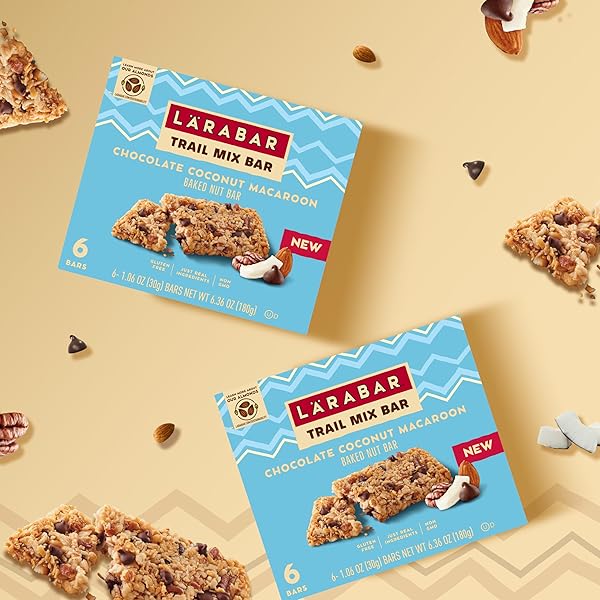 LARABAR TRAIL MIX BARS, CHOCOLATE COCONUT MACAROON, GLUTEN FREE BAKED NUT BAR, 6 COUNT, 6.36 OZ