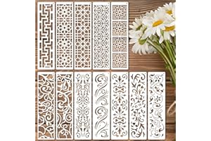 Geometric Texture Stencils for Painting, 12PCS 11.8x3 Plastic Decorative Border Stencils for Crafts Reusable, Drawing Templat