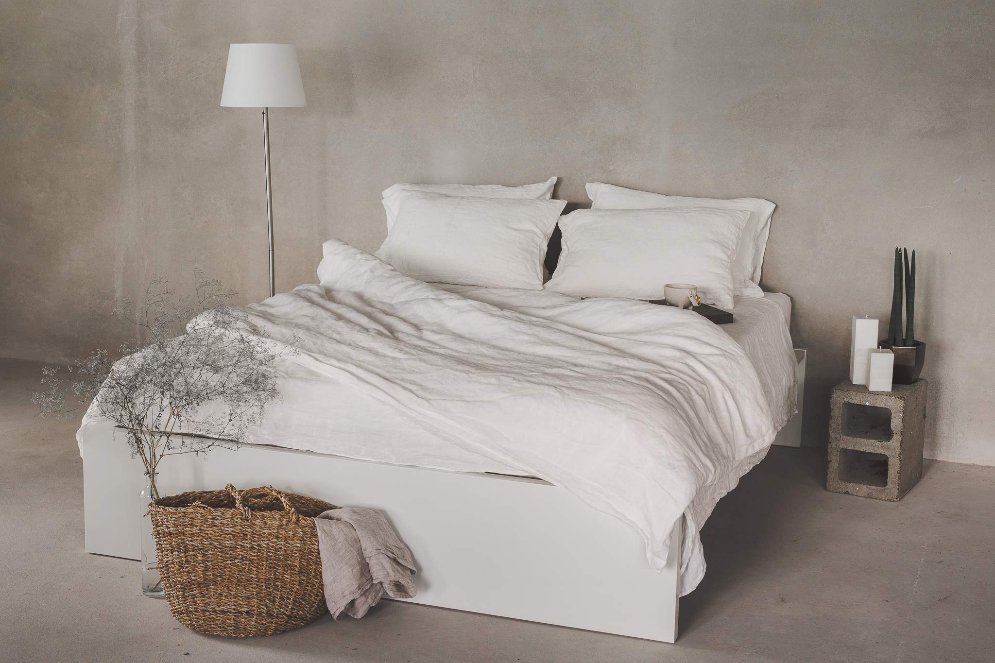 Ger3as Linen Bed Linen Set, 100% Natural Linen, Stonewashed, Natural Fibre Linen, with Envelope Closure (Off White, 40 x 80 cm)