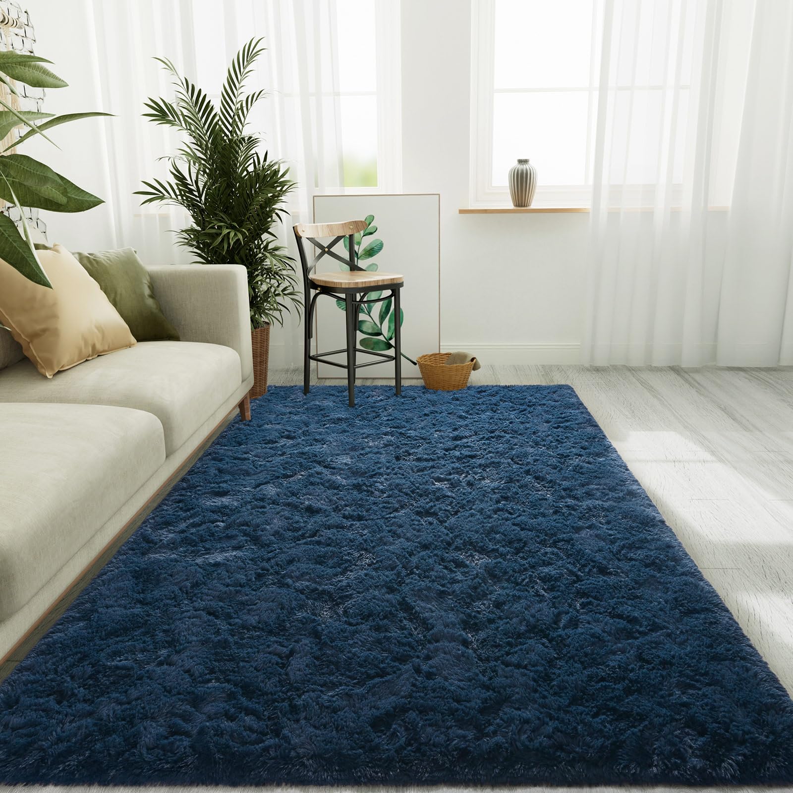 Photo 1 of LOCHAS Ultra Soft Indoor Modern Area Rugs Fluffy Living Room Carpets for Children Bedroom Home Decor Nursery Rug 3x5 Feet, Navy
