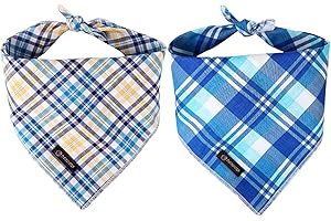 DOGWONG 2 Pack Summer Dog Bandana,Cute Plaid Doggie Scarf Blue Plaid for Small Medium Large Sized Dogs