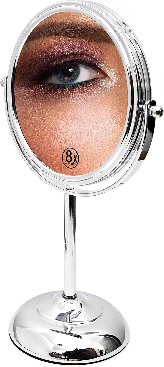 Amtido Magnifying Makeup Mirror 6-Inch - Tabletop Vanity Mirror, Magnification 1x and 8x - 360° Swivel - Chrome Finish - Image 4