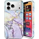 JIAXIUFEN Case for iPhone 17 Pro Max 6.9" Sparkle Glitter Plating Design Slim Shockproof Protective TPU Cover Phone Case 2025 Marble Purple Blue