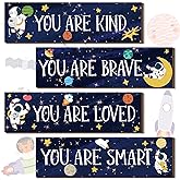 4 Pieces Space Decor Boys Room Space Posters Boy Bedroom Wall Decor Spaceman Wood Sign Inspirational Space Wall Art Boys Bedr