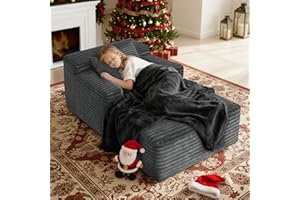 SONOVAFURN 45'' Chaise Lounge Chair Indoor, Corduroy Upholstered Boneless Sofa Bed, Deep Seat Sleeper Couch Reading Chairs, Small Comfy Cloud Sofas Couches for Living Room, Bedroom, Movie Room (Dark Grey)