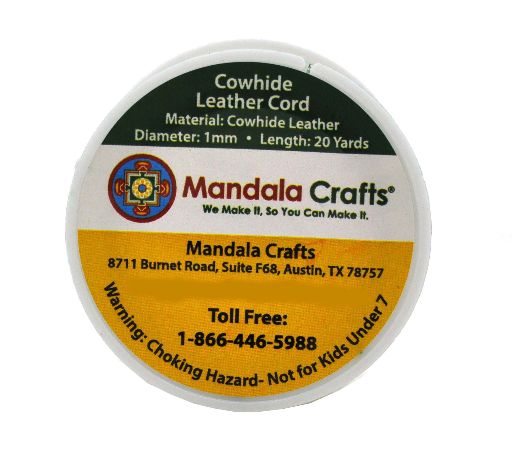 Mandala Crafts Round Cowhide Genuine Black Leather Cord for Jewelry Making Kumihimo Leather Rope Spool - Black Leather String Lace - 20 Yds 1mm Leather Cording