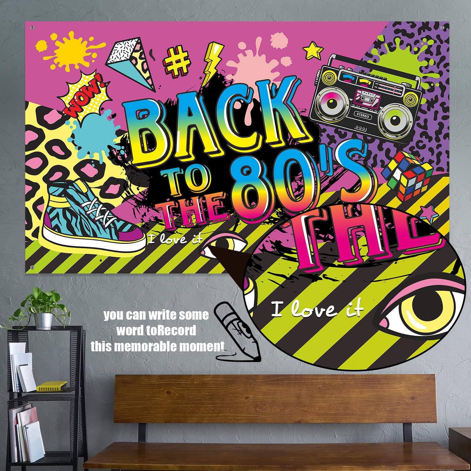 80's Party Decorations, Extra Large Fabric Back to The 80's Hip Hop Sign Party Banner Photo Booth Backdrop Background Wall Decorating Kit for 80's Party Supplies, 70.8 x 43.3 Inch: Toys & Games