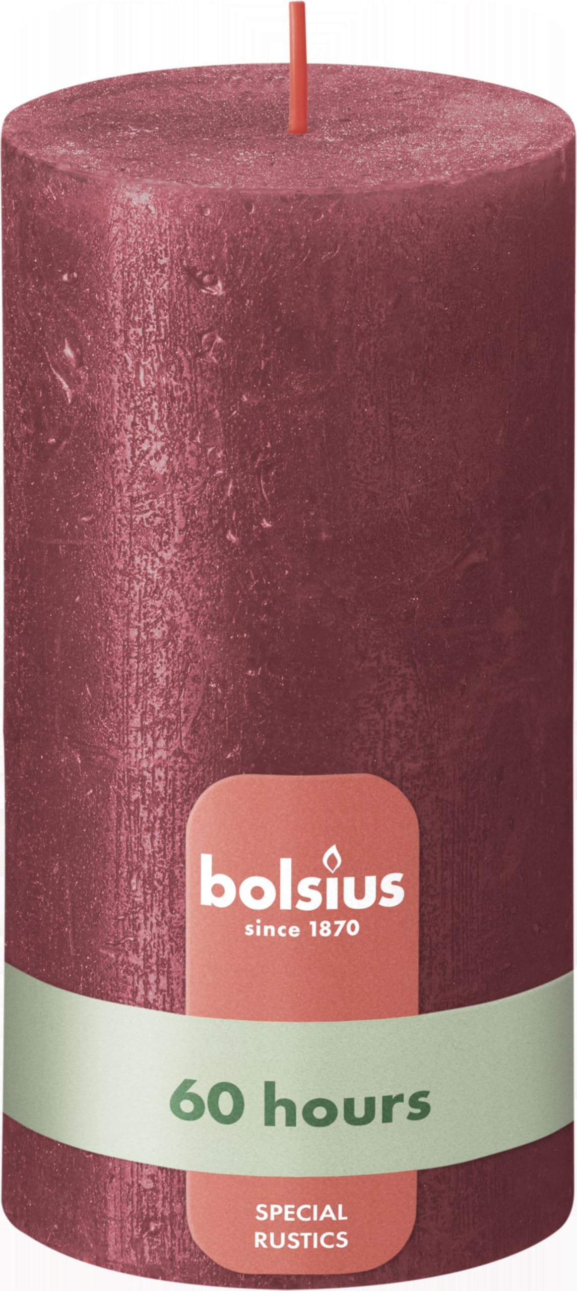 Bolsius Rustic Pillar Candle - Shimmer Red - Pack of 4 - Long Burning Time of 60 Hours - Interior Decoration - Unscented - Includes Natural Vegan Wax - No Palm Oil - 5.1″ × 2.8″