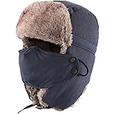 Home Prefer Mens Warm Faux Fur Trooper Trapper Hat Outdoor Reflective Winter Hunting Hat with Ear Flaps Face Mask