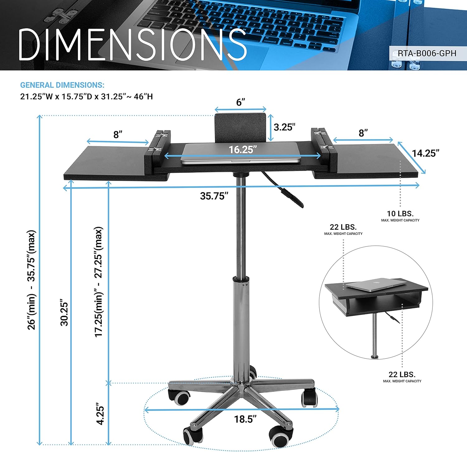 Techni Mobili SIB006-GPH06, Foldable Table Laptop Cart: Furniture & Decor