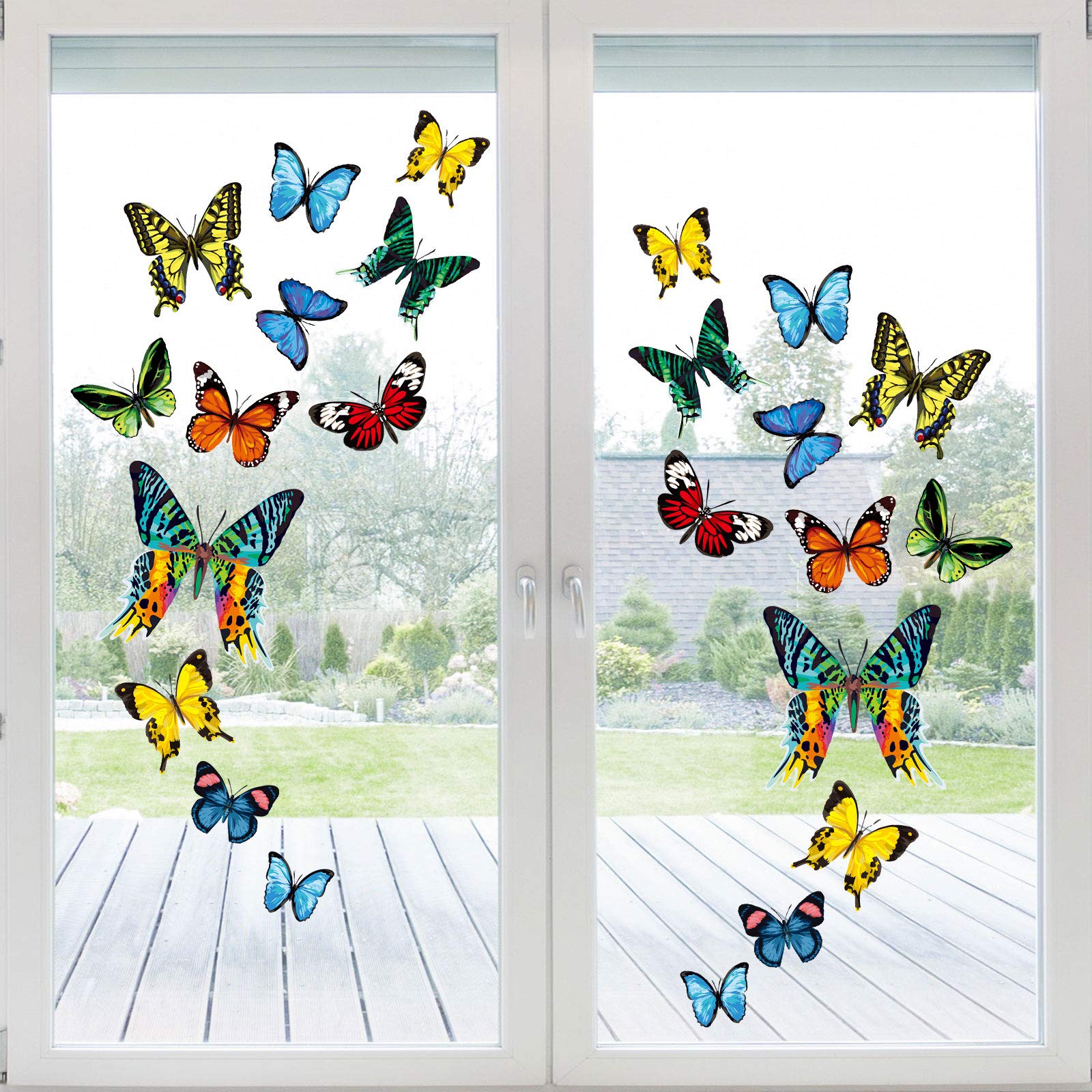 Waline 24 Pcs Colorful Butterfly Window Clings - Double-Sided Anti-Collision Window Decals to Prevent Bird Strikes - Non-Adhesive Static Butterfly Cling Stickers for Home Glass