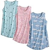 PNAEONG 3 Pack Womens Cotton Nightgown Round Neck Nightshirts Sleeveless Sleepwear Comfortable Tank Sleep Shirt, S-3XL