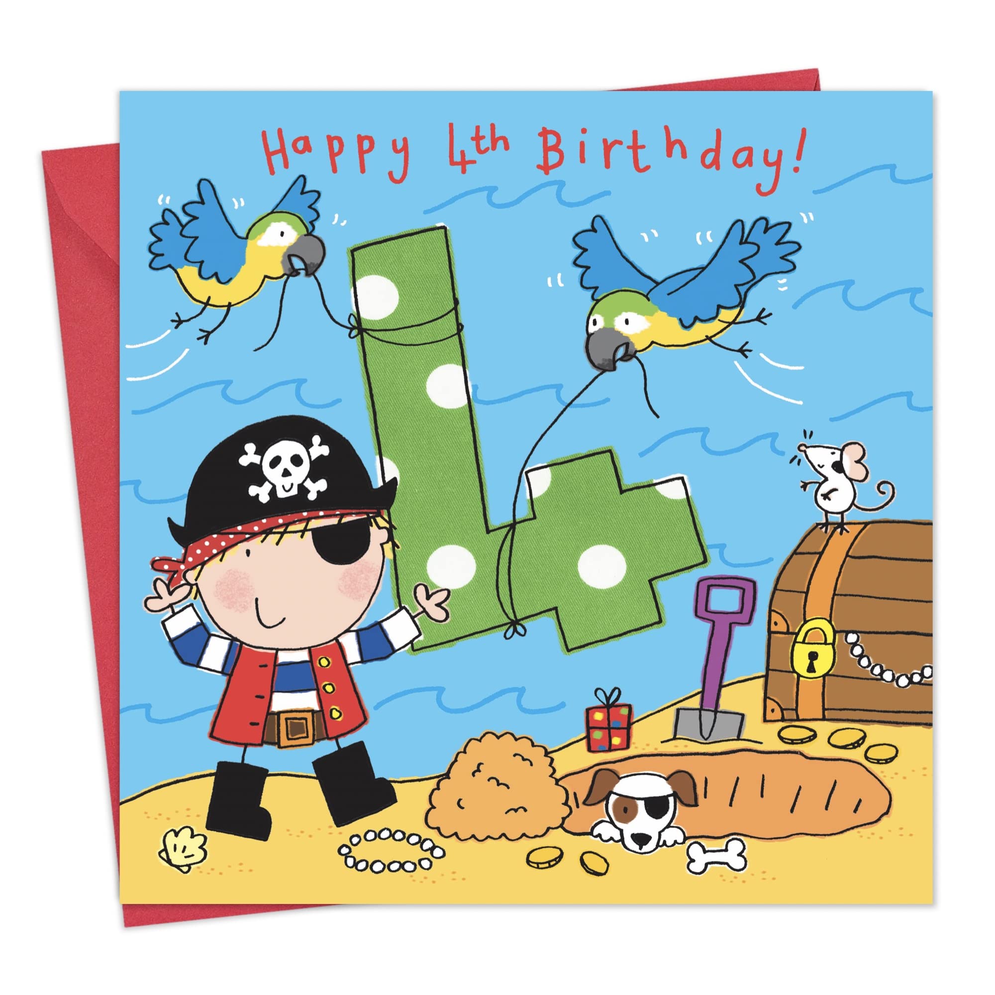 Twizler 4th Birthday Card Boy Pirate - Age 4 Birthday Card - Boys Birthday Card Age 4 - Happy Birthday Card 4 Year Old Boy - Childrens Happy Birthday Cards Boy - Card Age 4 Boy