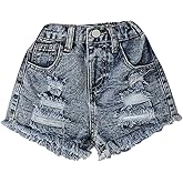 Verdusa Toddler Girl's Distressed Ripped Jeans Summer Streetwear Denim Shorts with Pockets Dark Wash 6 Years