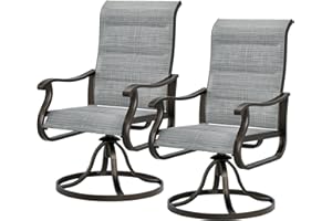 UDPATIO Patio Swivel Dining Chairs Set of 2, Outdoor Dining Chairs High Back with Padded All Weather Breathable Textilene, Metal Rocking Frame for Lawn Garden Backyard, Grey White