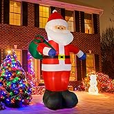 8 FT Christmas Inflatable Santa Outdoor Decoration with Gift Bag, Giant Santa Carrying Gift Bag with Built-in LED Lights for Yard Lawn Decoration
