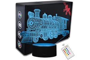 oboist Train Night Light, 16 Color 3D LED Night Lamp for Boys - Trains Themed Bedroom Lamps, Optical Illusion Lamp with Remote Control, Perfect for Kids' Room Décor, Cool Gifts for Train Lovers