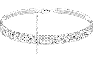 Adramata Rhinestone Choker Necklaces Sparkly Diamond Choker for Women Silver Minimalist Crystal Cubic Zirconia Chokers Jewelr