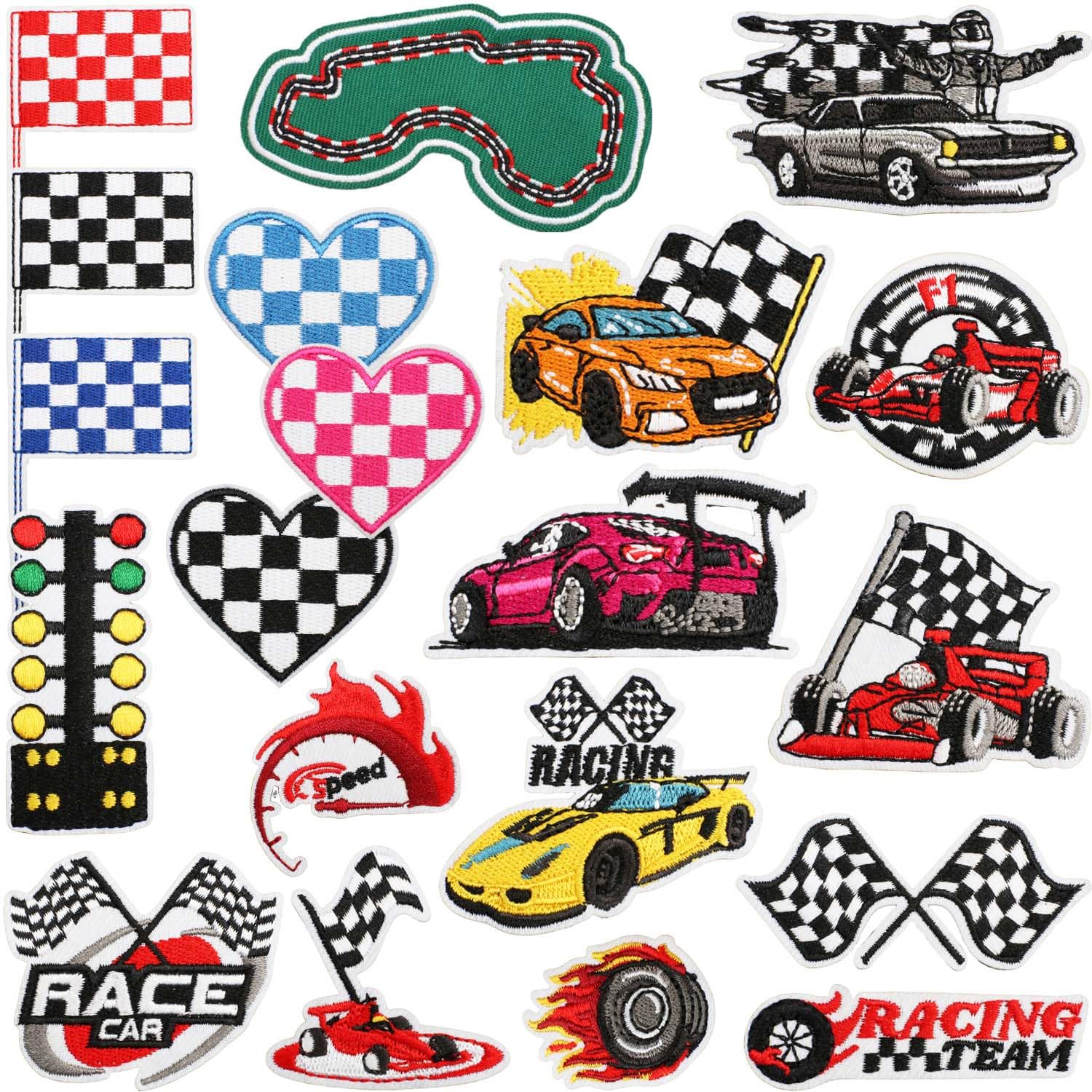 View 1 of 20 Pcs Race Car Iron On Patches, Sew On/Iron On Repair Applique Car Game Embroidered Patches for T-Shirt, Jackets, Jeans, Vests, Hats, Backpacks