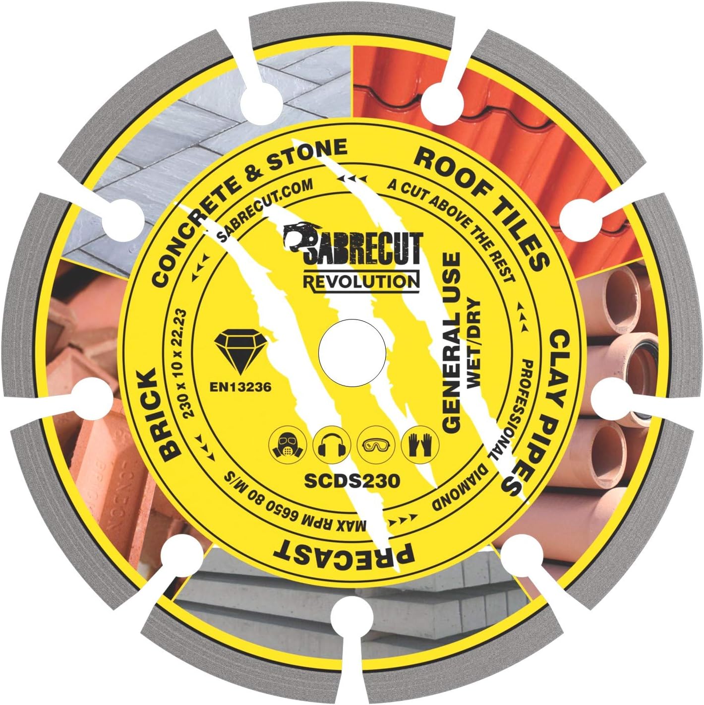 1 x SabreCut SCDS230 230mm (9 inch) x 10mm x 22.23mm Bore Segmented Angle Grinder Diamond Circular Saw Blade