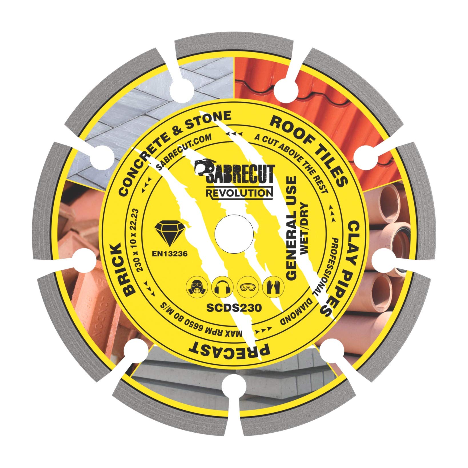 1 x SabreCut SCDS230 230mm (9 inch) x 10mm x 22.23mm Bore Segmented Angle Grinder Diamond Circular Saw Blade
