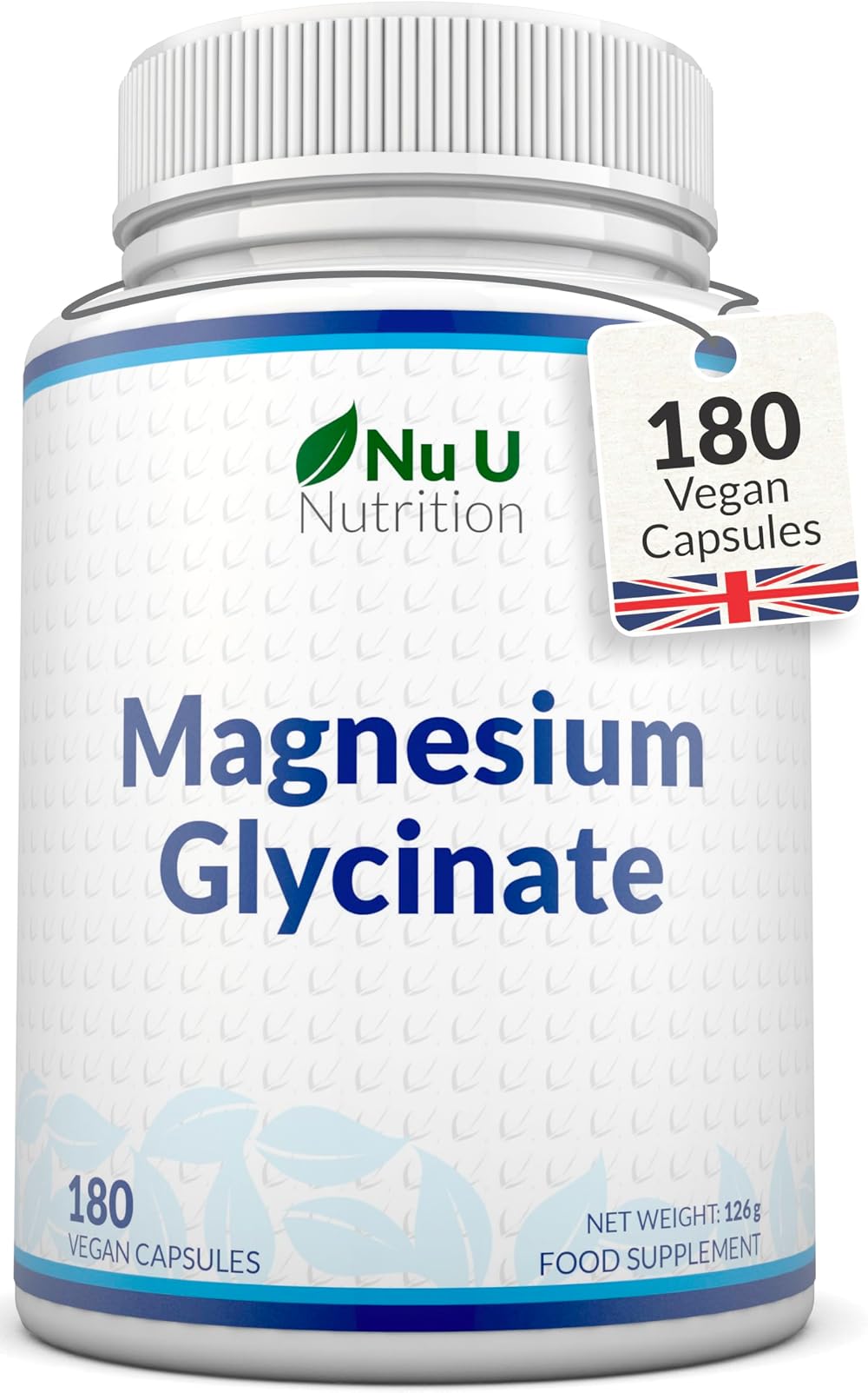 Nu U Nutrition Magnesium Glycinate 1000mg 180 Capsules Vegan UK Made
