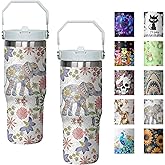mvhsuoem 30 oz Elephant White Flip Straw Tumbler with Top Handle for Elephant White Lover Resuable Vacuum Insulated Flip Top Water bottle for Home Office Car