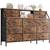COTUBLR Dresser for Bedroom with 13 Drawers, 55” Wide Chest of Drawers, Fabric Dresser with 2 Wooden Shelves, Storage Organiz
