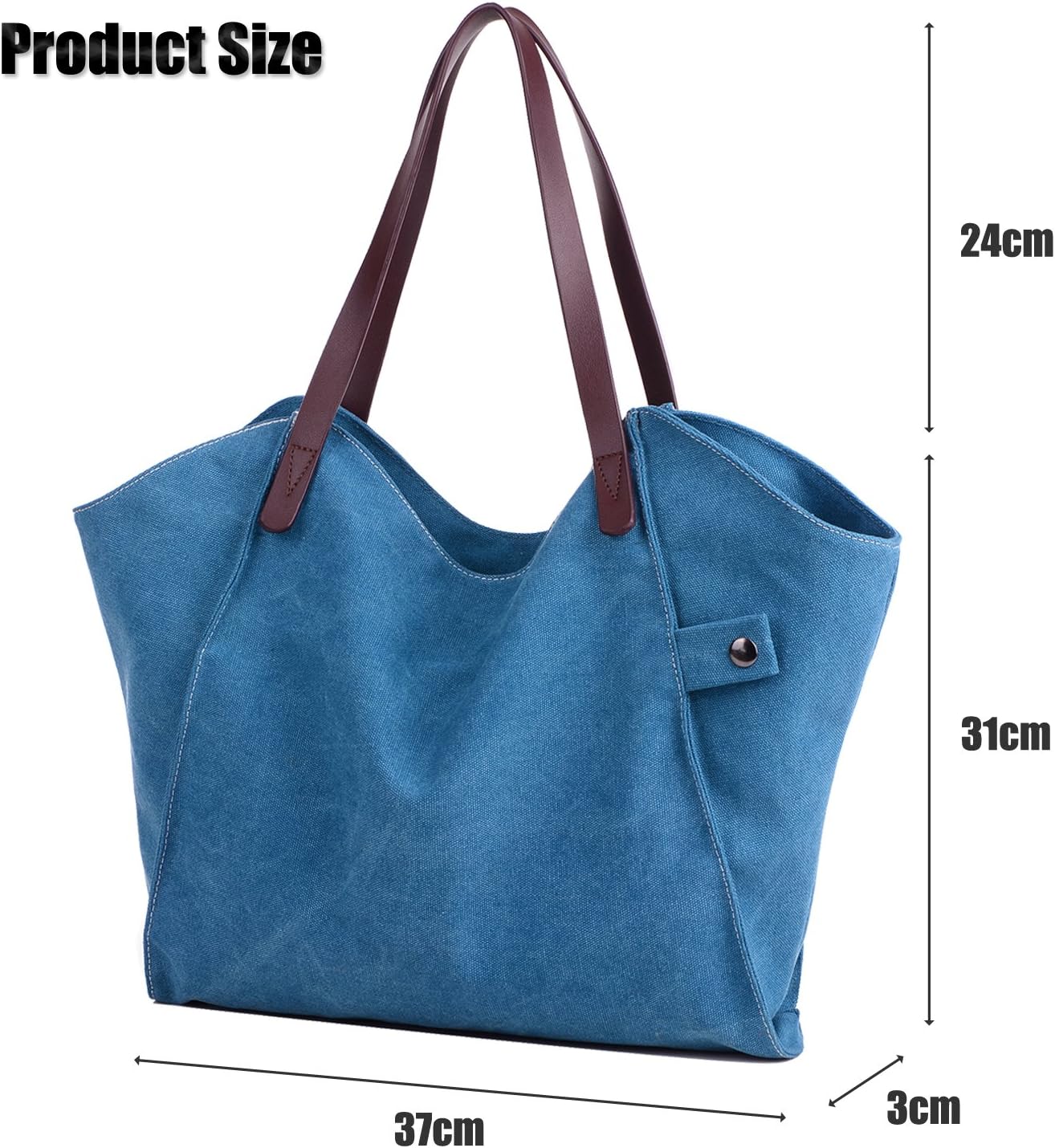 LOSMILE Women's Canvas Handbags Top-Handle Hobo Shoulder Bag Tote Purse Casual Beach Bags Shopping Bag, Blue - Image 3