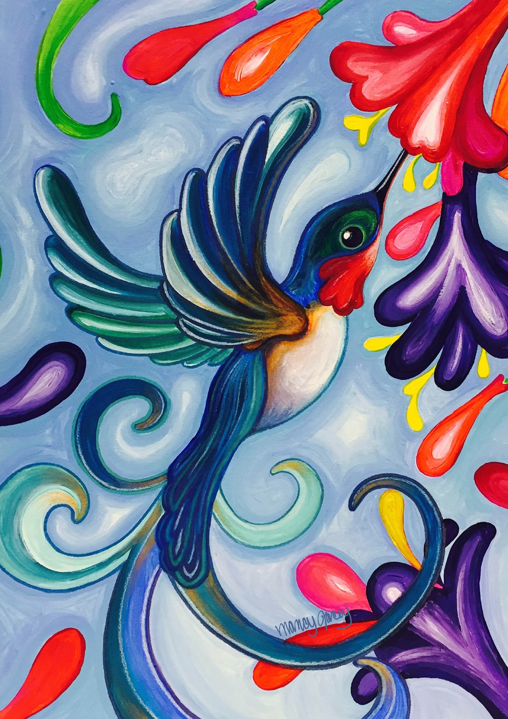 Toland Home Garden Floral Feast-Decorative Colorful Spring Summer Hummingbird House Flag