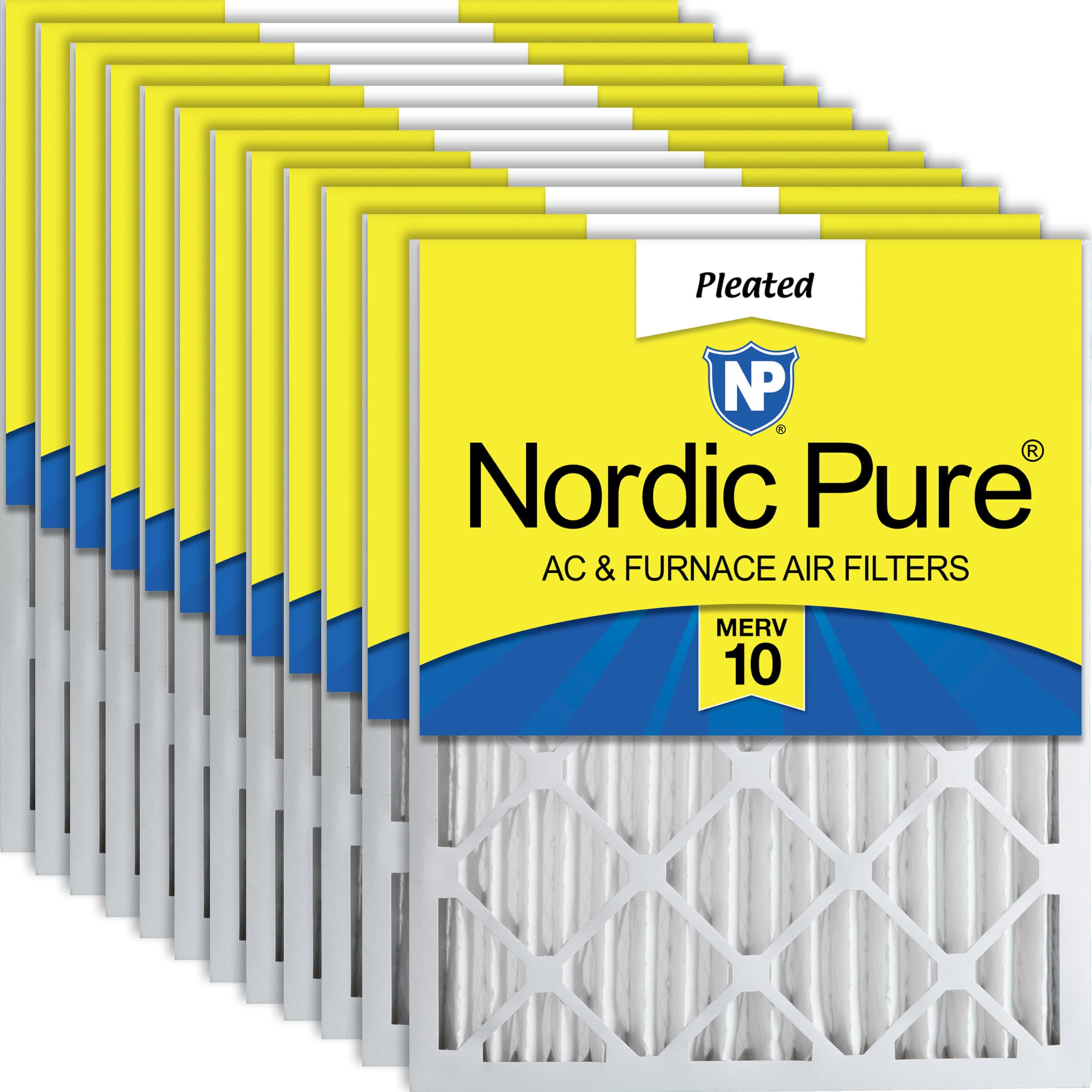 Nordic Pure 20x20x2 (Actual Size: 19 1/2 x 19 1/2 x 1 3/4) Pleated MERV 10 Air Filters 12 Pack Image