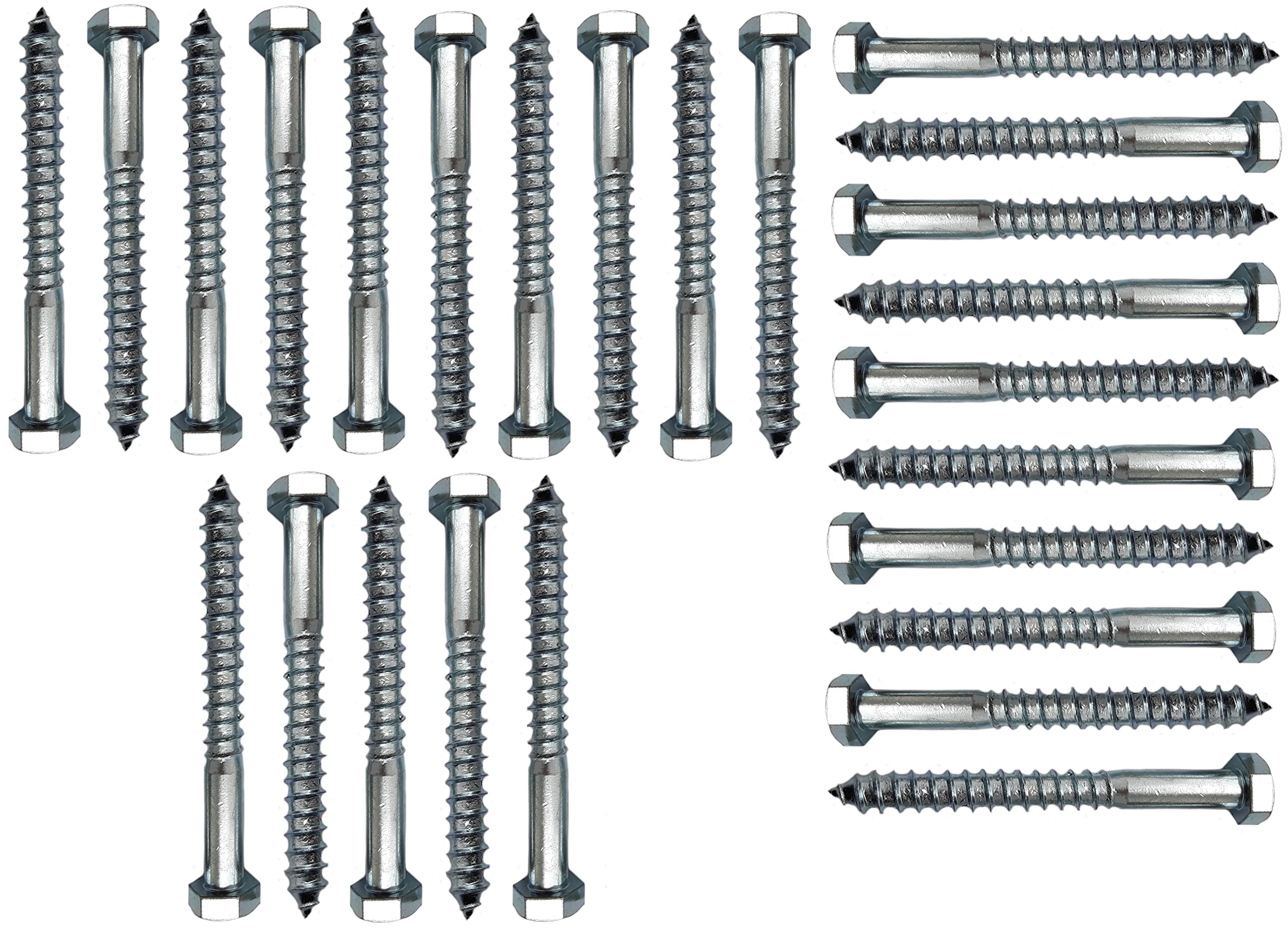 Coach Wood Screws Hex Head Width 13mm Zinc Plated Steel Screw Hexagon Lag Bolts Silver Long M8 (4" x 0.31") 8mm x 100mm Box of 25pcs