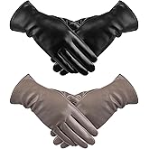 TOSWAKE Leather Gloves for Women 2 Pack, Womens Gloves for Cold Weather Wool Lined, Winter Gloves Women Touchscreen Driving
