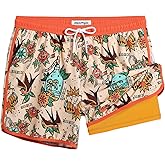 maamgic Mens Short 80s 90s Vintage 5.5" Swim Trunks Swimsuits Board Shorts Compression Liner Quick Dry 2 in 1 Beach Swimwear