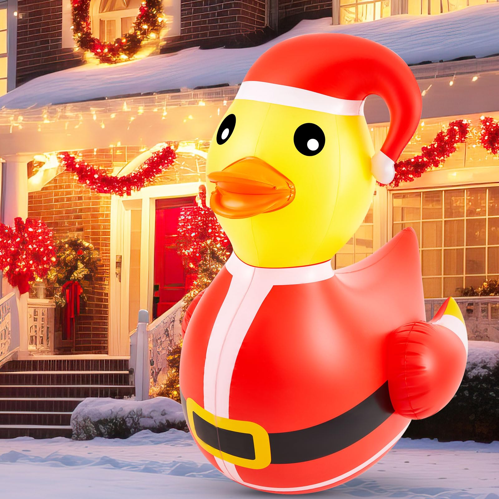 View 1 of Hungdao 1 Pcs 4 Feet PVC Christmas Giant Inflatable Duck Huge Rubber Large Blow up Duck Christmas Pool Floats for Xmas Holiday Indoor Outdoor Pool Decorations (Santa Claus)
