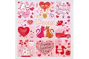 PESTILITE 114Pcs/9 Sheets Valentines Day Decor Window Clings Hearts Double Sided Reusable for Glass Windows Static Stickers Cute Cats Party Decorations for Valentines Day Decor Gifts