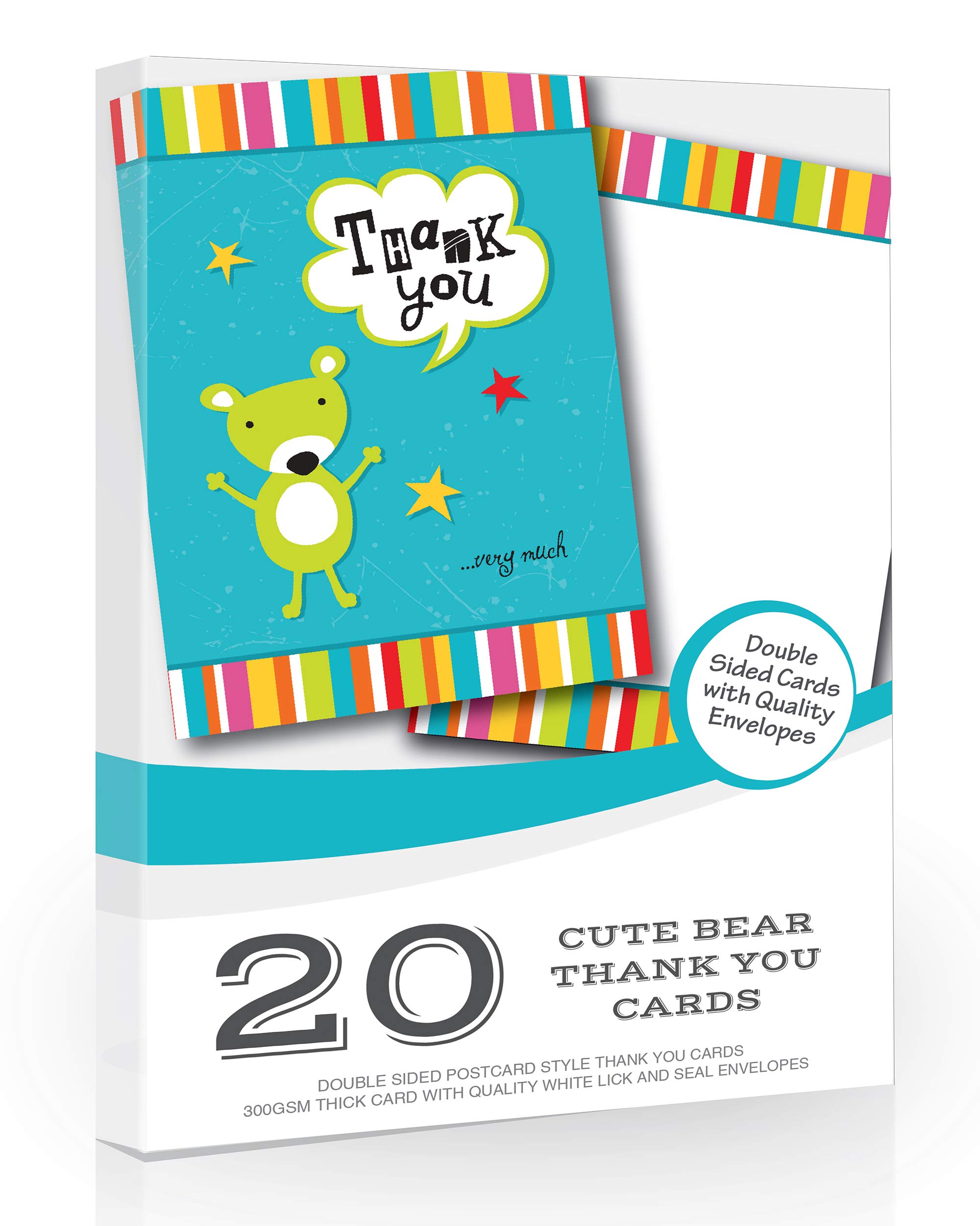 20 x Cute Bear Thank You Cards - A6 Postcard Size with envelopes