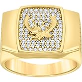 Jewels By Lux 14kt Yellow Gold Mens Cubic-Zirconia Square Head Eagle Bird Wildlife Ring
