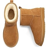 Litfun Genuine Suede Mini Boots for Women Winter Warm Fuzzy Boots Comfort Snow Boots with Fur Lined
