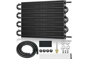 DUEILGO Universal 5/16" Transmission Oil Cooler Kit, Aluminium alloy 8 Pass Tube and Fin Oil Cooler Kit with Hose Mounting Kit, Black