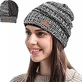 Womens Satin Lined Winter Beanie Cable Knit Beanie for Women Silk Lining Thick Chunky Hats Skull Warm Cap