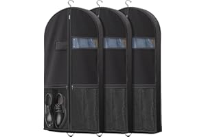 Lazebox 3 packs Garment Bags for Travel and Closet Storage with Zipper Pocket, Heavy Duty Waterproof Hanging Suit Bag with Handles for Suits, Coats, Jackets, Shirts